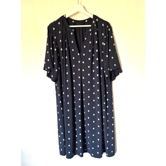 J. Jill Dress Womens 3X Aline Knee Short Sleeve Polka Dot Blue Vneck Stretch - Picture 1 of 12